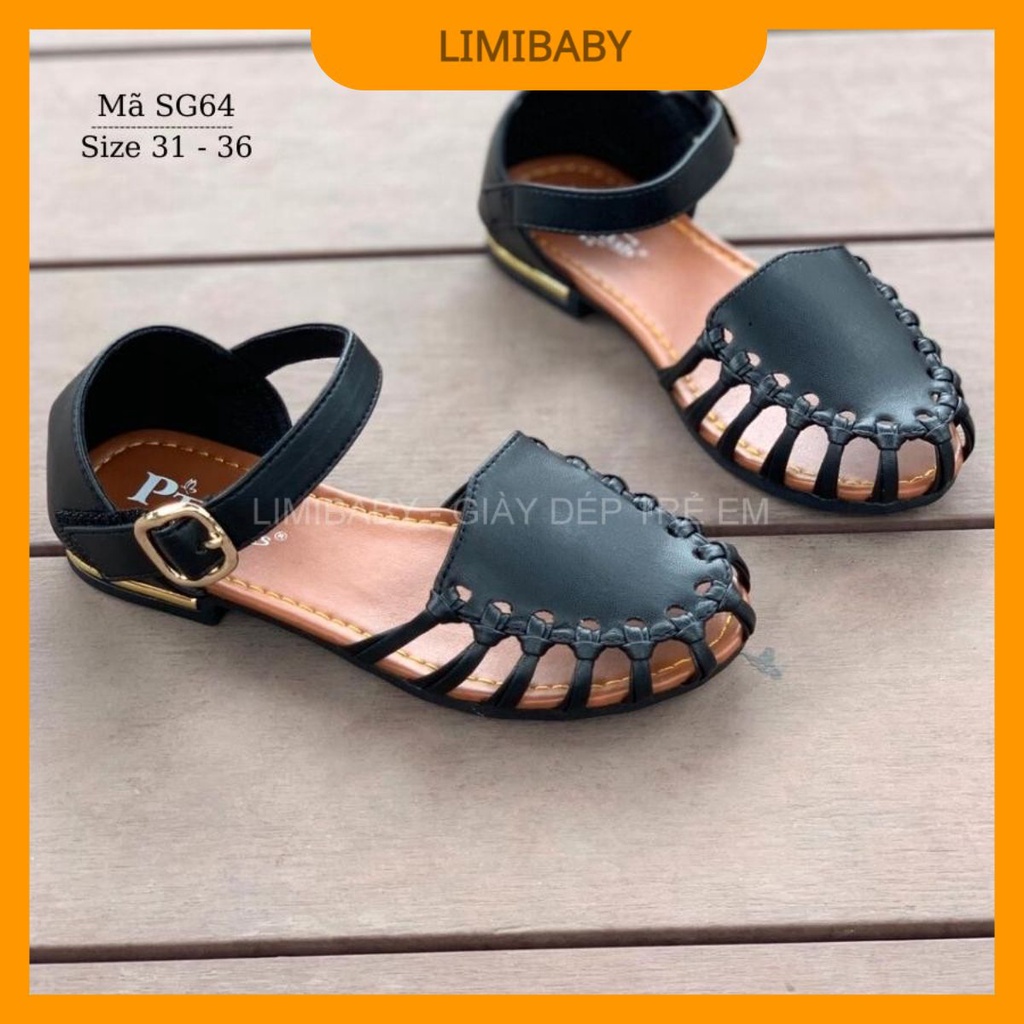 Sandal cho bé gái BIBIKIDS rọ bít mũi màu đen kiểu dáng búp bê duyên dáng phong cách Hàn Quốc 6 - 12 tuổi SG64