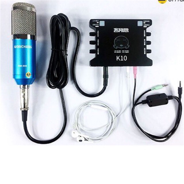 Bộ livestreams woaichang BM900, soundcard K10 hoặc KS108, đi kèm đủ phụ kiện: chân đế, màng lọc,(6 món)