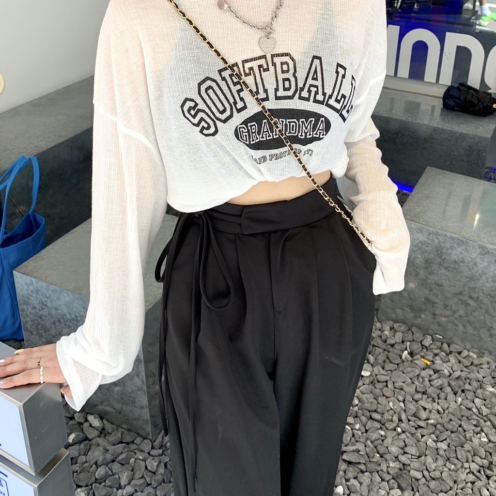 Ethelgirl Quần Dài Ống Rộng Lưng Cao Phong Cách Hàn Quốc Năng Động Thời Trang Cho Nữ