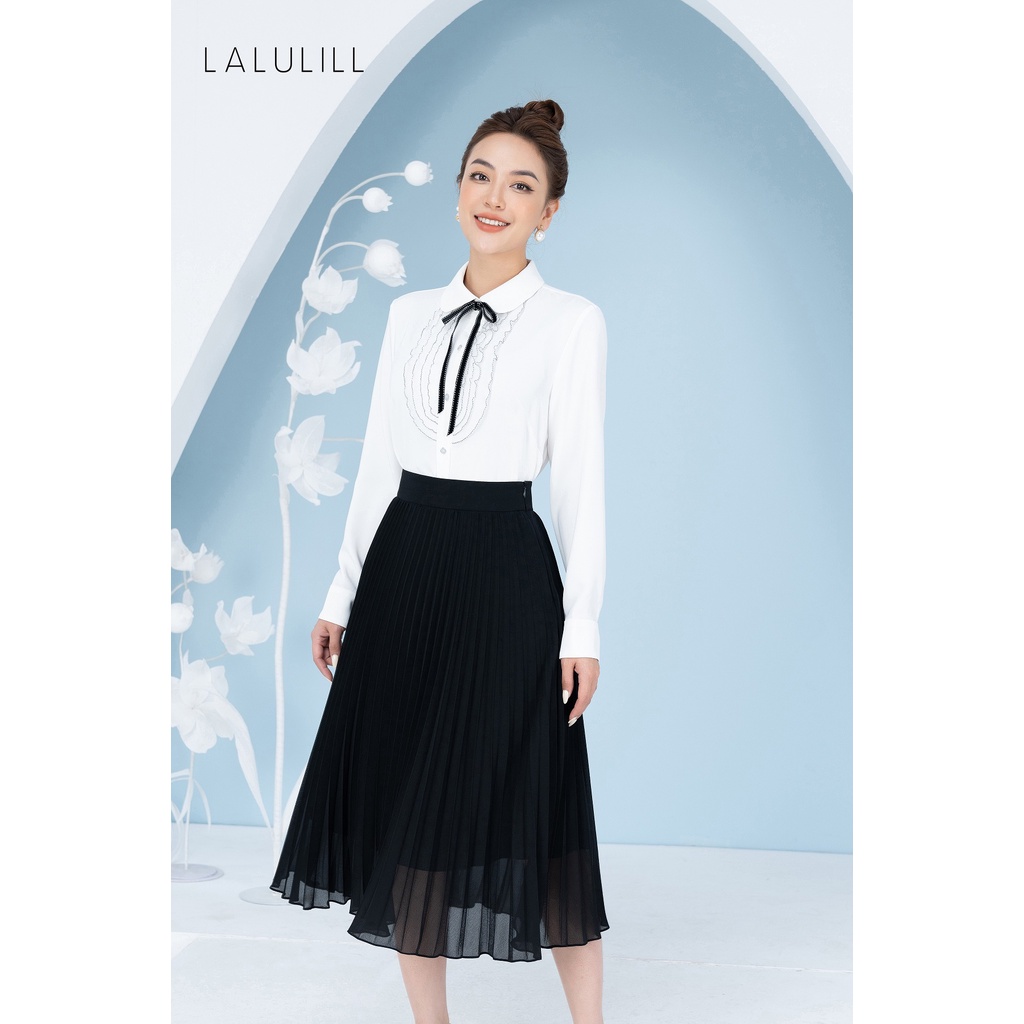 LALULILL - Chân váy dập li rẻ quạt chiffon đen