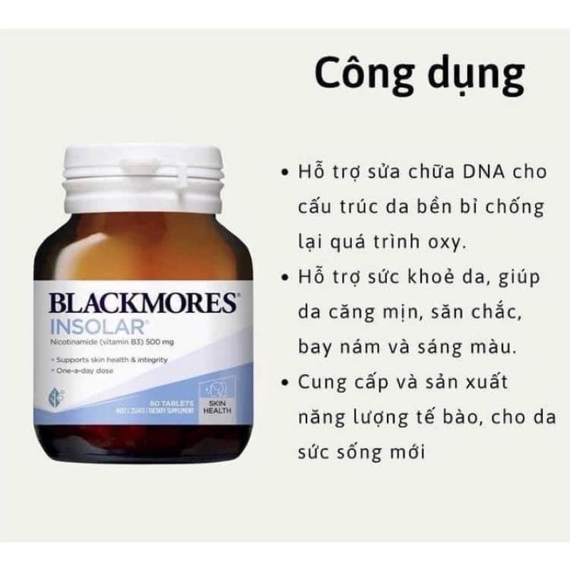 VIÊN UỐNG BLACKMORES INSOLAR GIÚP ĐẸP DA MỤN CHỐNG NẮNG