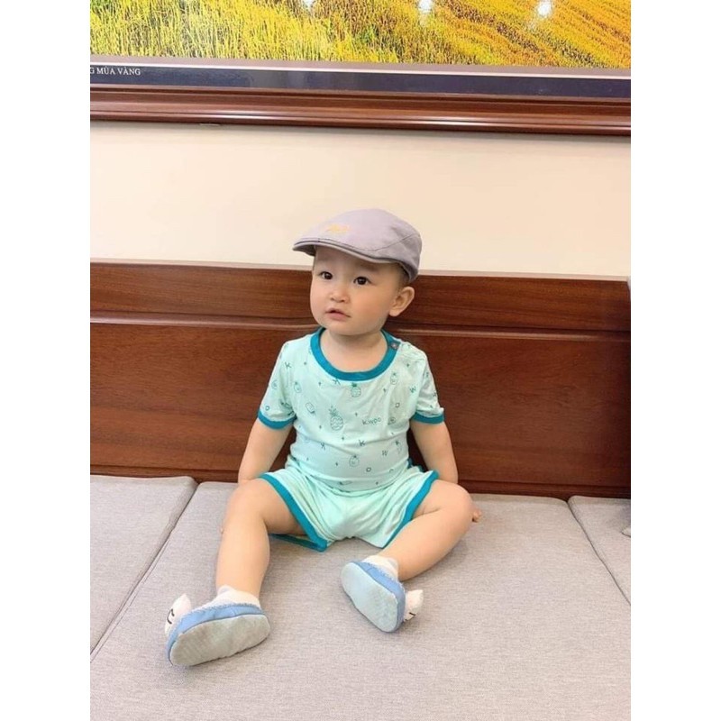 Bộ thun lạnh cộc tay cho bé CỔ TRỤ cúc ngực mềm mát (6-16kg)