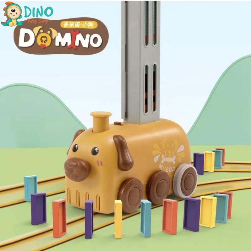 Xe xếp domino tự động, Đồ chơi thả domino đáng yêu có nhạc, Chất liệu PU cao cấp, An toàn cho bé - Dino