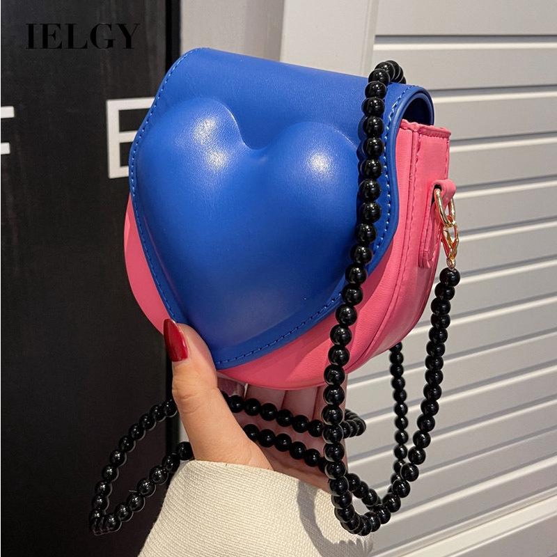 IELGY Túi Đeo Chéo mini Hình Trái Tim Phối Dây Xích Ngọc Trai Thời Trang Hàn Quốc Cho Nữ