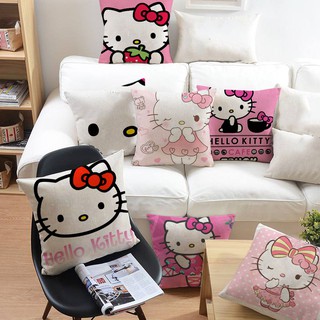 Vỏ Gối Sofa Vải Lanh In Hình Mèo Hello Kitty Dễ Thương Ốp