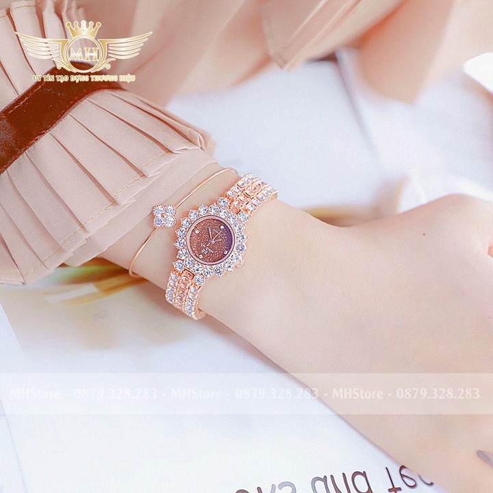 Đồng hồ nữ dây thép BS Bee Sister - Viền đính đá nhỏ nhắn xinh xắn, phong cách Hàn Quốc [Tặng hoa tai] | BigBuy360 - bigbuy360.vn