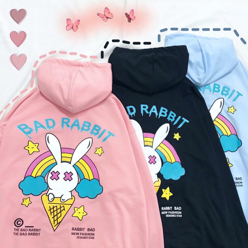 Áo khoác dây kéo thỏ Rabbit thun da cá có nón hoodie zip cryaotic10