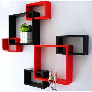 Kệ trang trí treo tường gồm 1 bộ ô vuông lồng đen đỏ