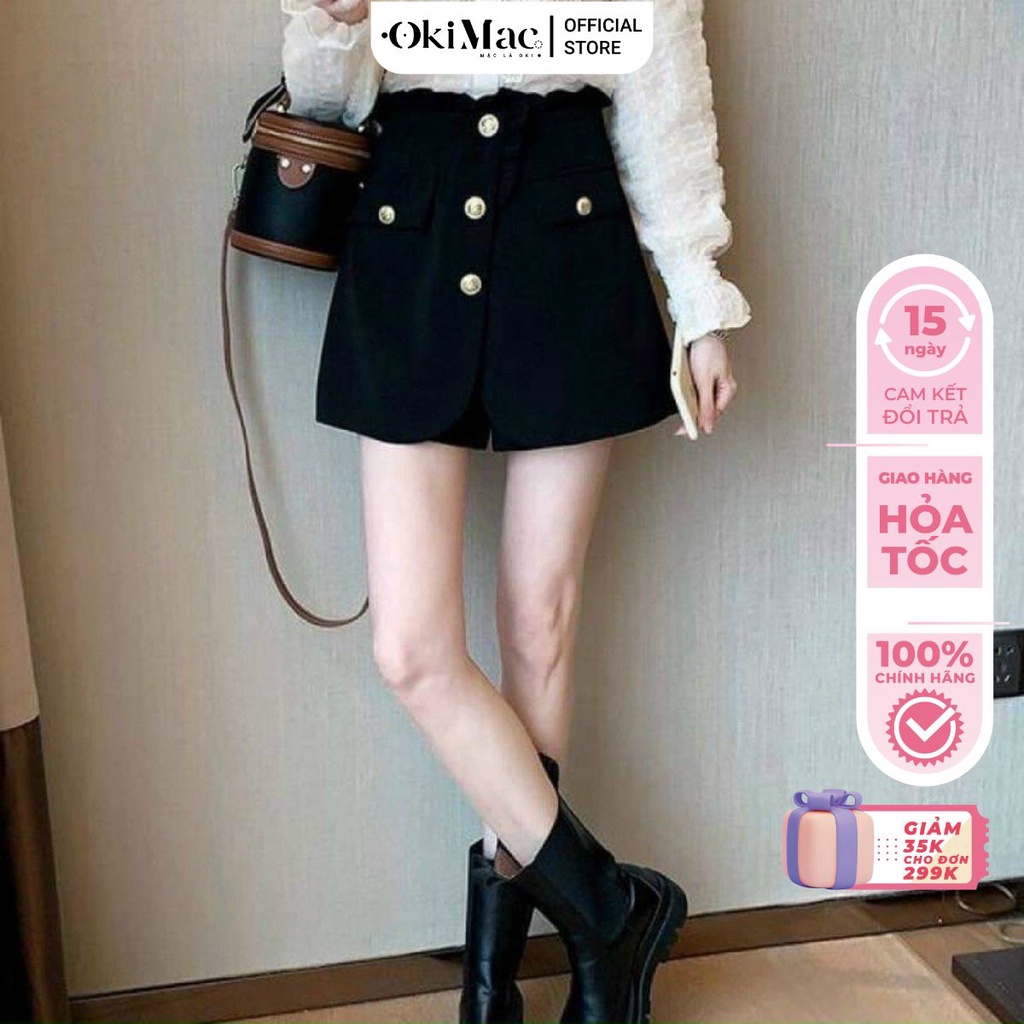 Quần short đùi nữ giả váy ống rộng lưng cạp cao phong cách ulzzang cạp cao Hàn Quốc thời trang nữ đẹp OKIMAC