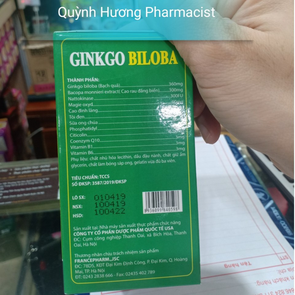 Viên uống GINKGO BILOBA 360mg Q10 giúp cải thiện trí nhớ,tăng tuần hoàn não