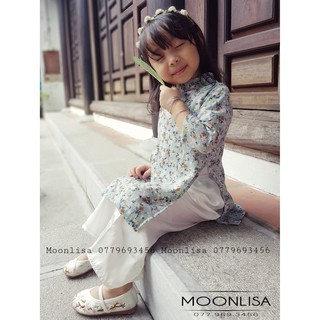 ( HỎA TỐC ) Áo Dài Cho Mẹ Và Bé Xanh Hoa Nhí Sản Xuất Trực Tiếp MOONLISA