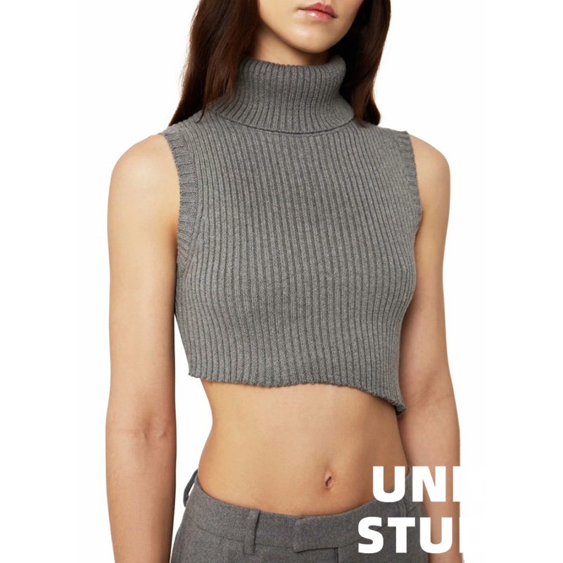 Áo dệt kim không tay cổ lọ màu sắc đơn giản thời trang cho nữ