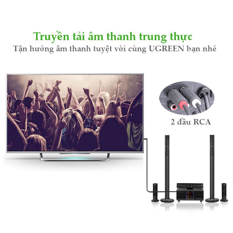 Cáp Audio 3.5mm âm ra 2 RCA dương dài 20cm UGREEN 10561 mạ vàng cao cấp