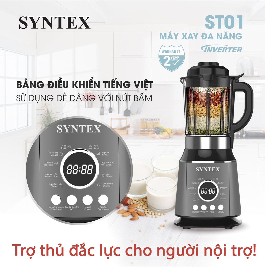 (Chính hãng BH 24 th) Máy Xay Nấu Đa Năng Syntex ST01 Siêu Bền Có Thể Nấu Cháo, Say Sinh Tố Làm Sữa Hạt, Xay Đồ Khô.