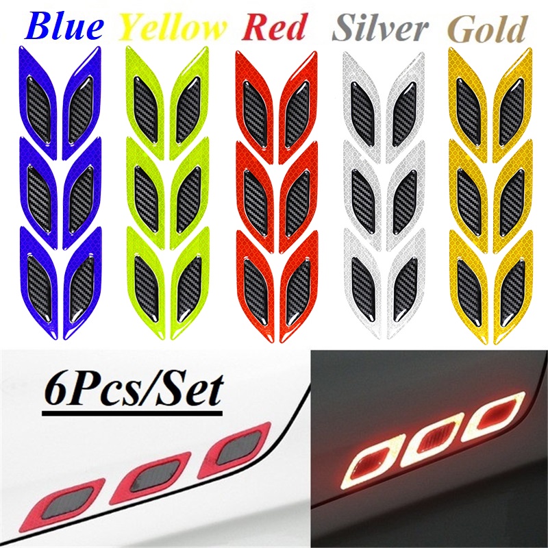 Bộ 6 Miếng Dán Phản Quang Cảnh Báo An Toàn Chống Trầy Xước Bằng Sợi Carbon Cho Xe Hơi / Xe Tải / Mô Tô