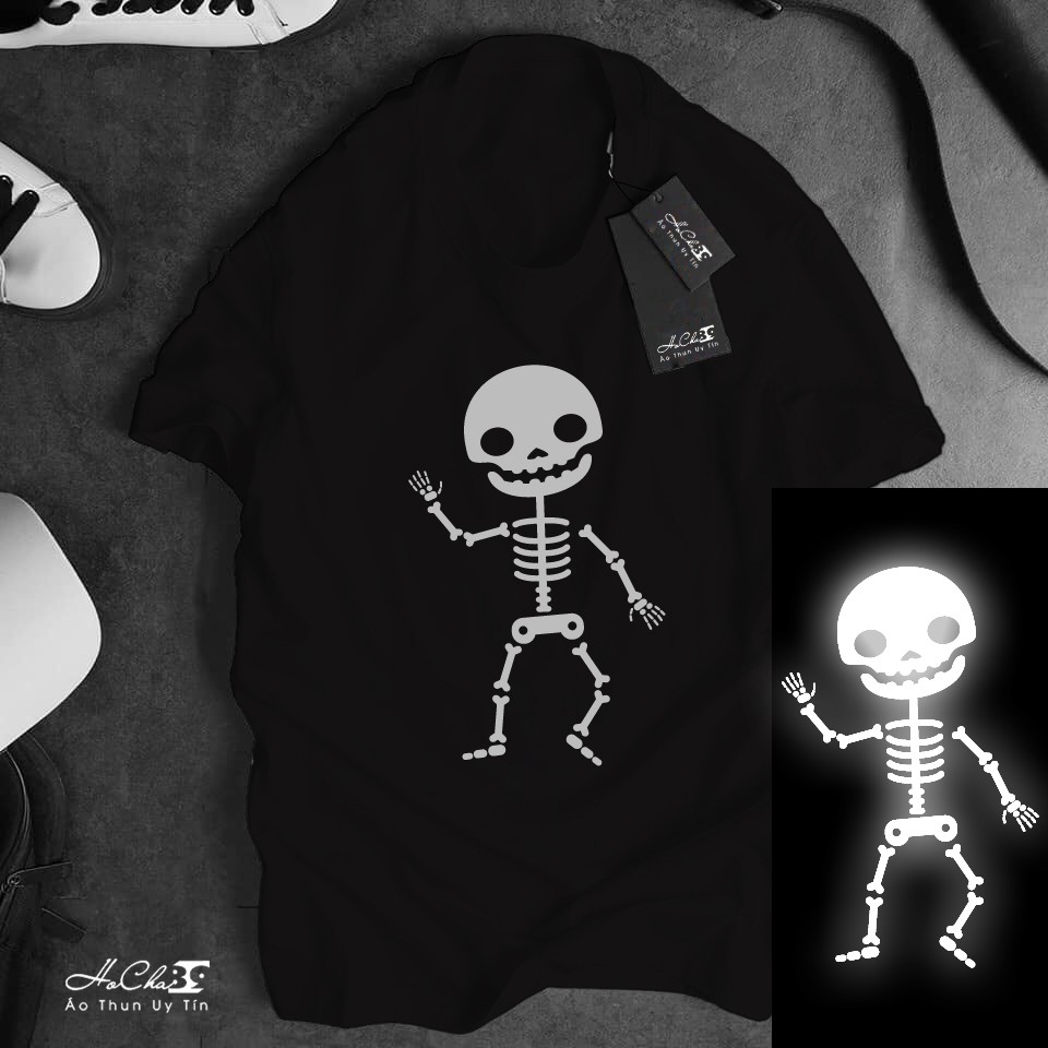 Áo thun Bộ Xương Halloween - Phản Quang - Cotton 4C 65% Siêu mát