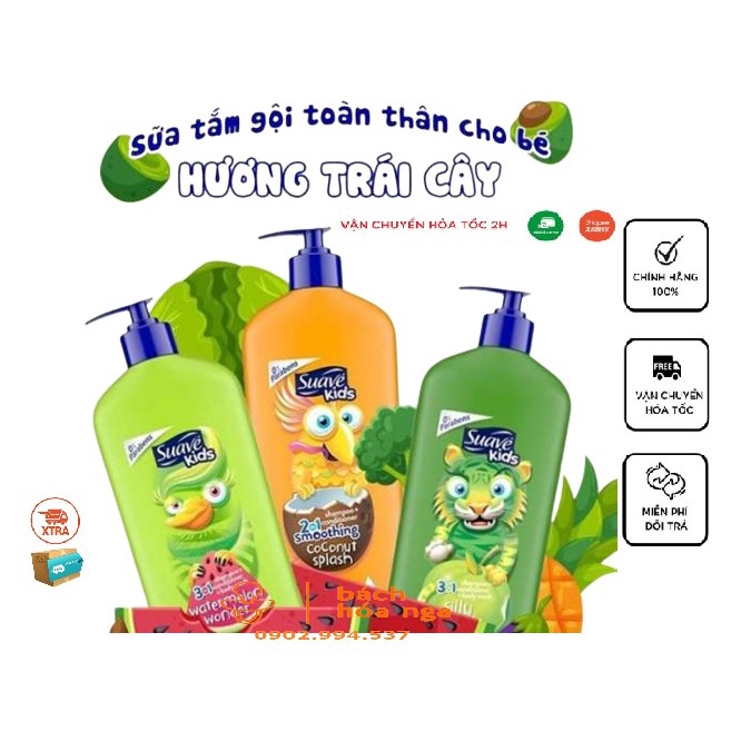 Sữa Tắm Gội Xả Cho Bé 3in1 Hương Trái Cây Suave Kids Watermelon Wonder 1.18L