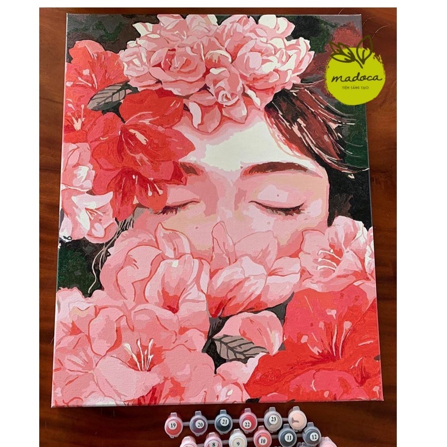 Tranh tô màu, Tranh số hóa tự tô Madoca có khung 40x50cm Nàng xuân T914