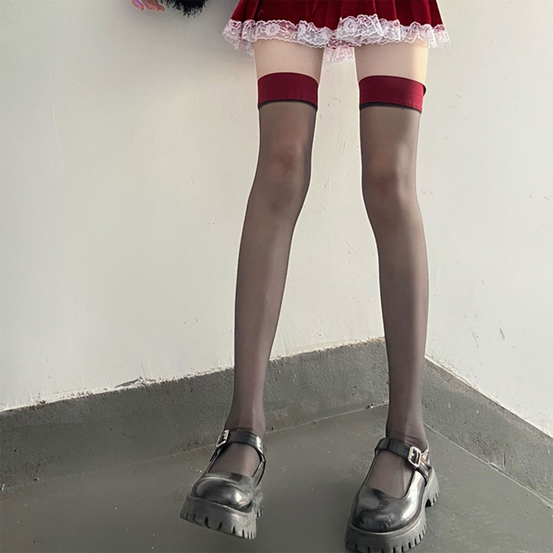 Xiangbao Vớ Dài Qua Gối Bằng Silicone Siêu Mỏng Phối Màu Tương Phản Gợi Cảm Cosplay Cho Nữ