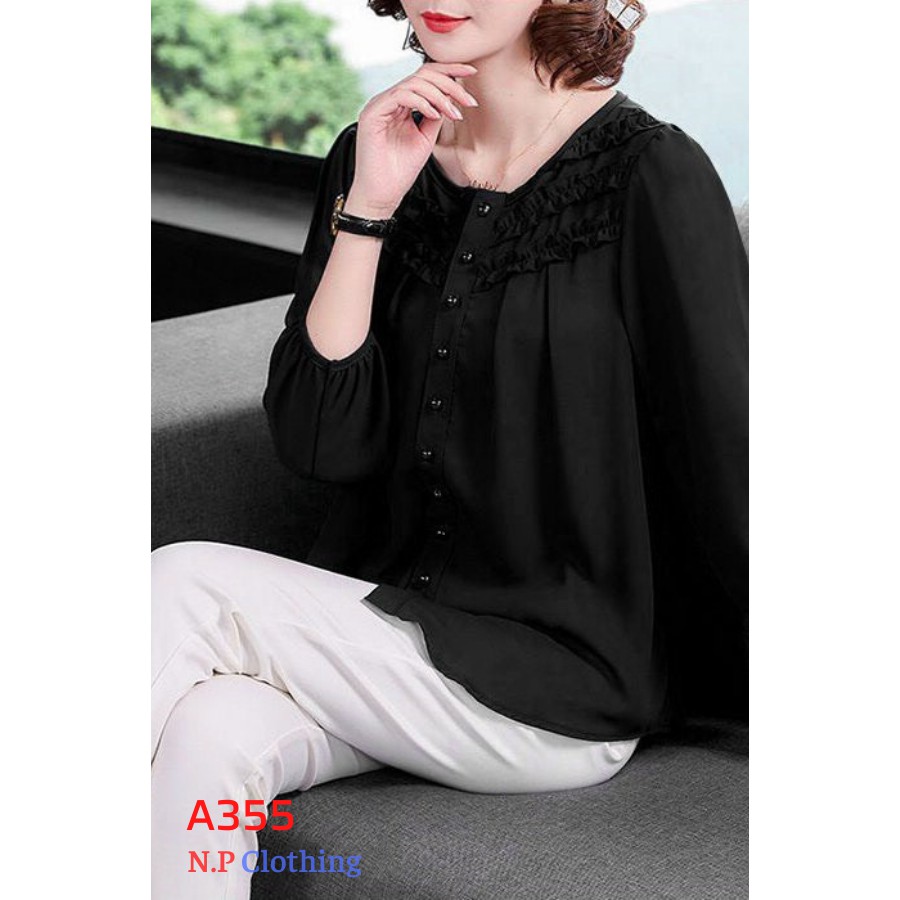 Áo Trung Niên Nữ MT355, Kiểu Áo Trung Niên Tay Lỡ Cổ Bèo Đính Nhiều Nút Đẹp Trang Nhã - Thời Trang Trung Nữ BigSize