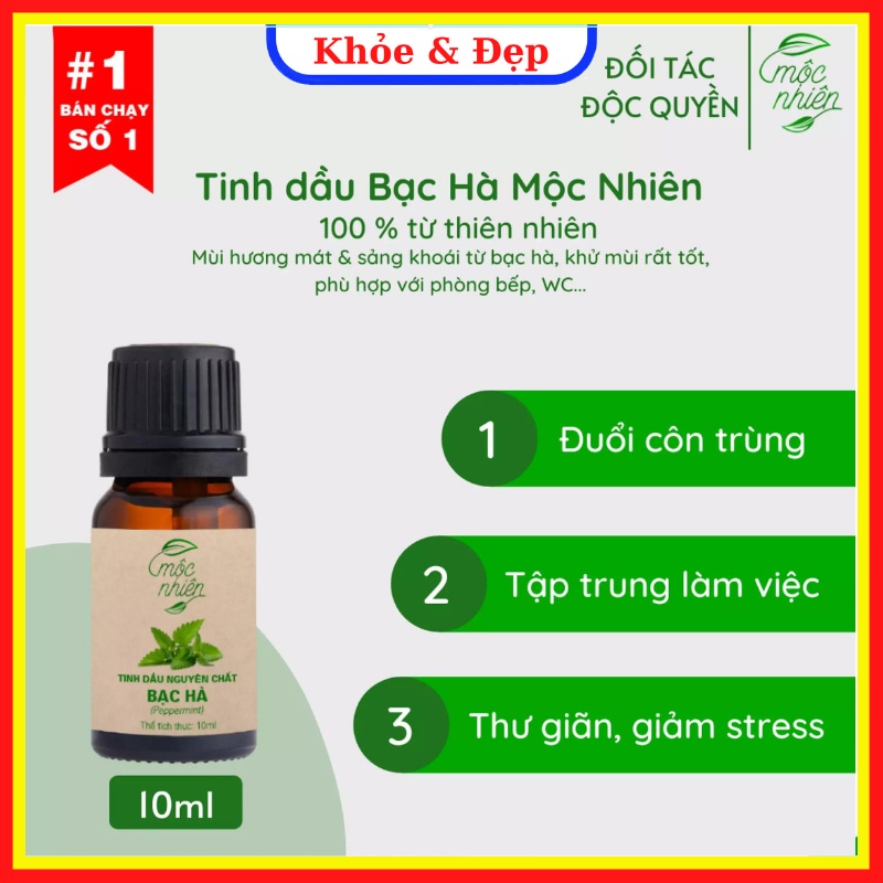 Tinh dầu Bạc Hà Mộc Nhiên nguyên chất 10ml, 100ml