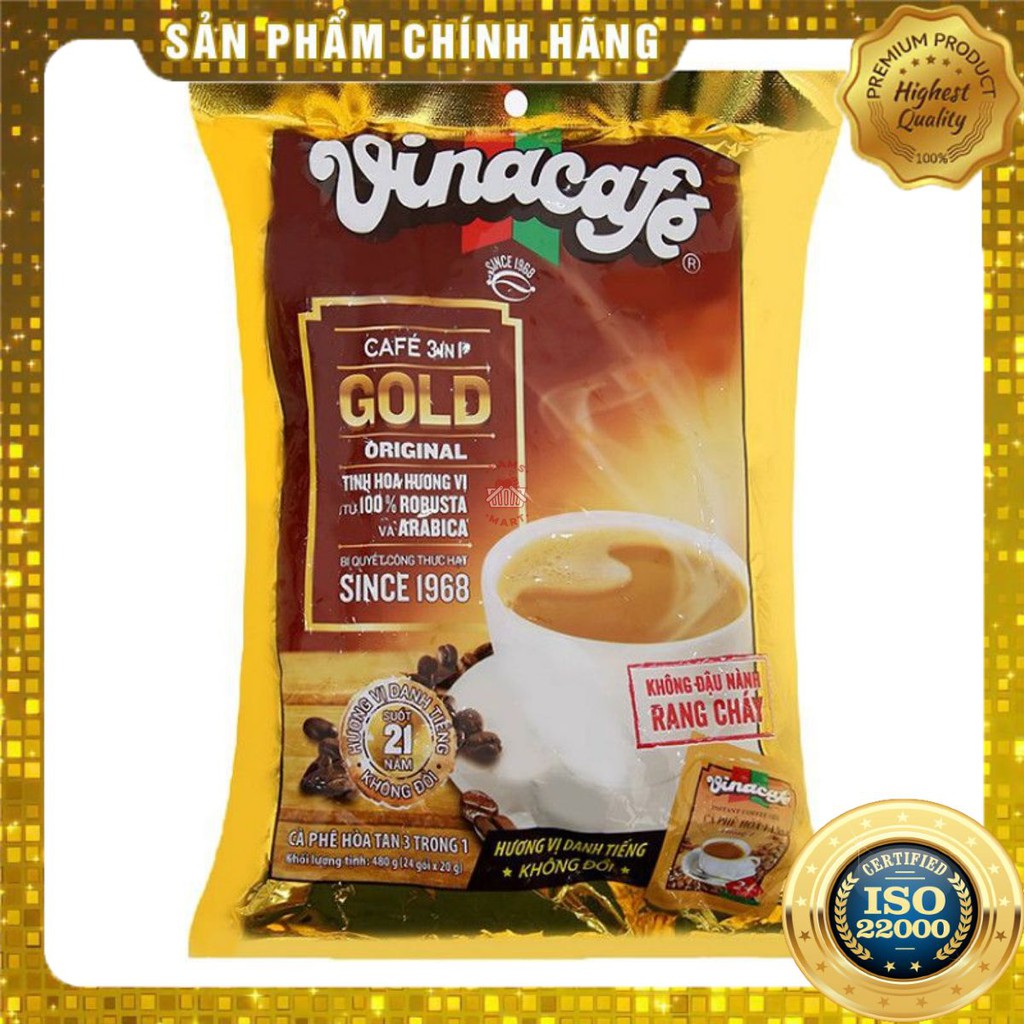 [ Yams Mart ] Cà Phê Sữa VinaCafe 3 in 1 Gold Gói 20g (Bịch 24 Gói)