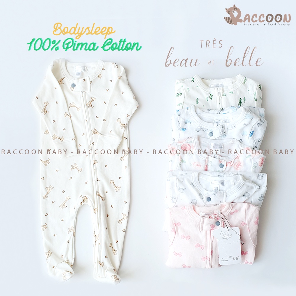 Bộ đồ liền thân vải Pima Cotton body sleep bé gái bé trai Trés Beau st Belle (3-9m)