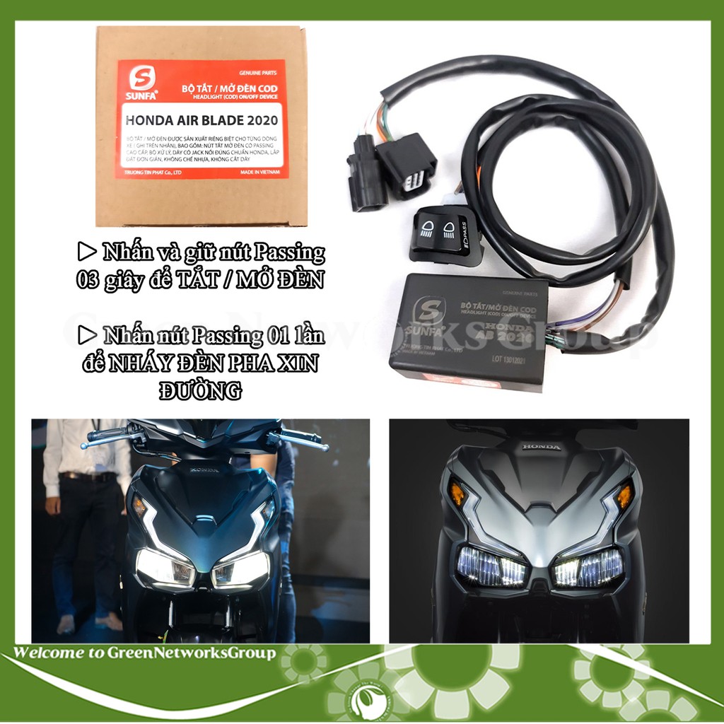 Bộ tắt mở đèn xe SUNFA cho xe AirBlade 2020 Lead Wave RSX Winner X SHVN SH mode Future Vision tích hợp công tắc Coss Pha