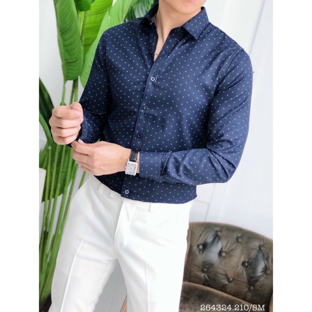 Áo sơ mi nam dài tay cao cấp Họa tiết chấm bi Hàng Xuất , chất cotton phong cách lịch lãm công sở