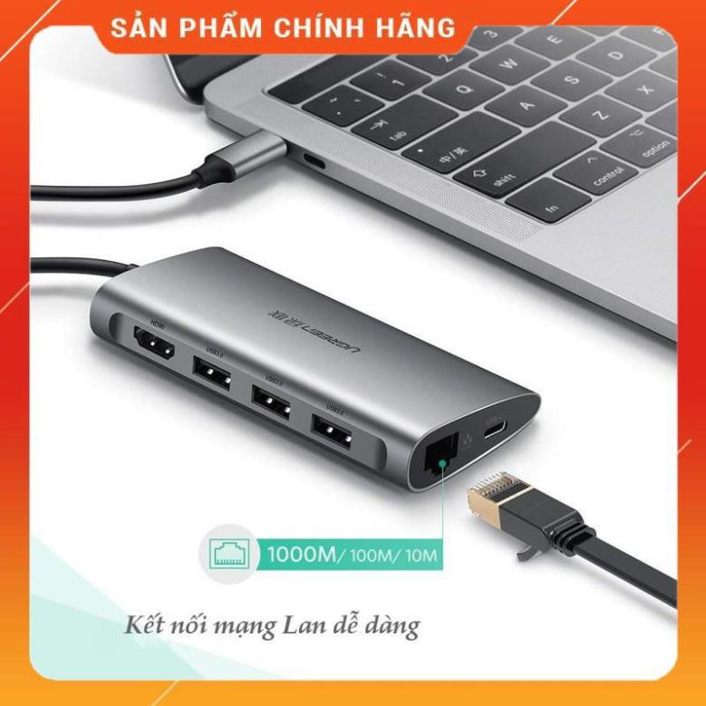 [CHÍNH HÃNG] Hub USB Type-C 8 Cổng HDMI/USB 3.0/SD/TF/LAN Gigabit (RJ45) Ugreen 50538 bảo hành 18 tháng