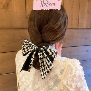 Dây buộc tóc lụa họa tiết Houndstooth phong cách Hàn Quốc