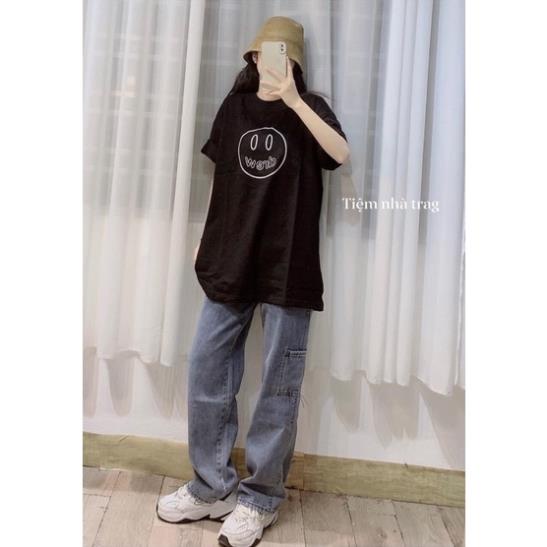 [XẢ KHO] Áo Thun Tay Lỡ Nam Nữ Rubystore Phông Form Rộng Dáng Unisex - Ulzzang Mặc Cặp, Nhóm Lớp Thêu Mặt Cười Siêu Hot