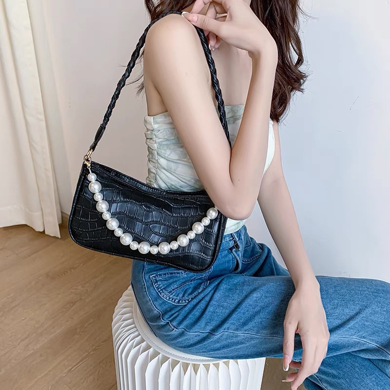 Túi đeo chéo chuỗi ngọc thời trang 3 dây đeo hoạ tiết vân thời trang