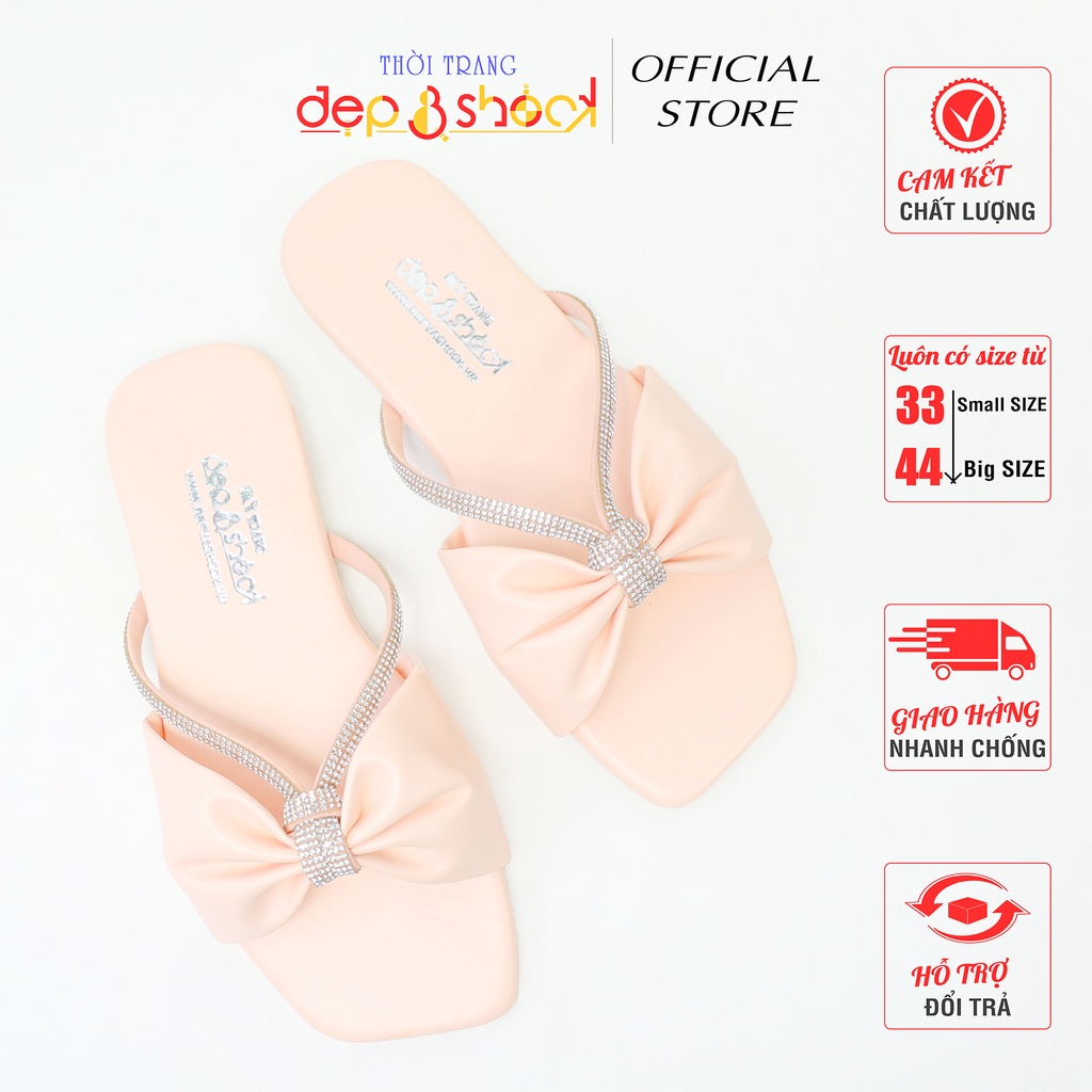 Dép Nữ quai ngang Đính đá cao cấp Depvashock Size lớn 42,43