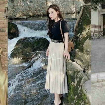 Chân váy xếp ly cạp chun chữ Quảng Châu