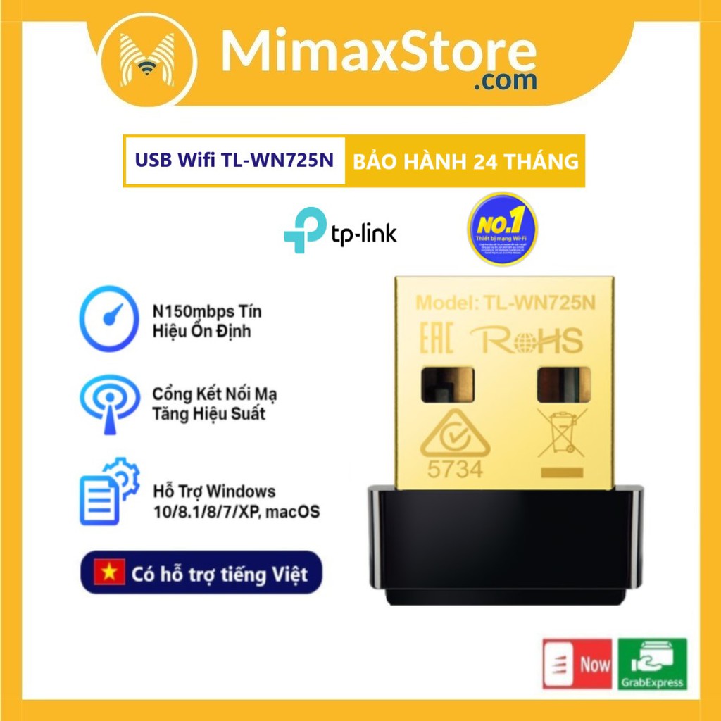 [Hỏa Tốc - HCM] Bộ chuyển đổi USB Nano chuẩn N không dây tốc độ 150Mbps TL-WN725N | Chính Hãng TP-link | Mimax Store