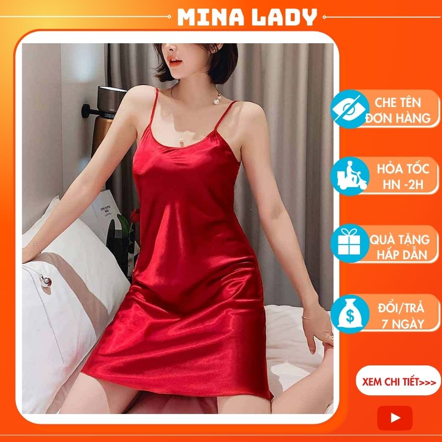 Váy ngủ lụa hai dây cao cấp Lụa satin mềm mát Đỏ, Đen, Hồng Full Size rẻ đẹp