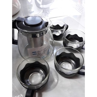 Bộ ấm pha trà, cà phê thủy tinh có lưới lọc (kèm 4 ly)
