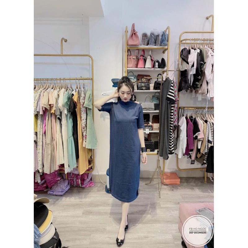 Váy bầu thời trang Aidenshop váy Len Thu Đông mịn dáng suông tay lỡ