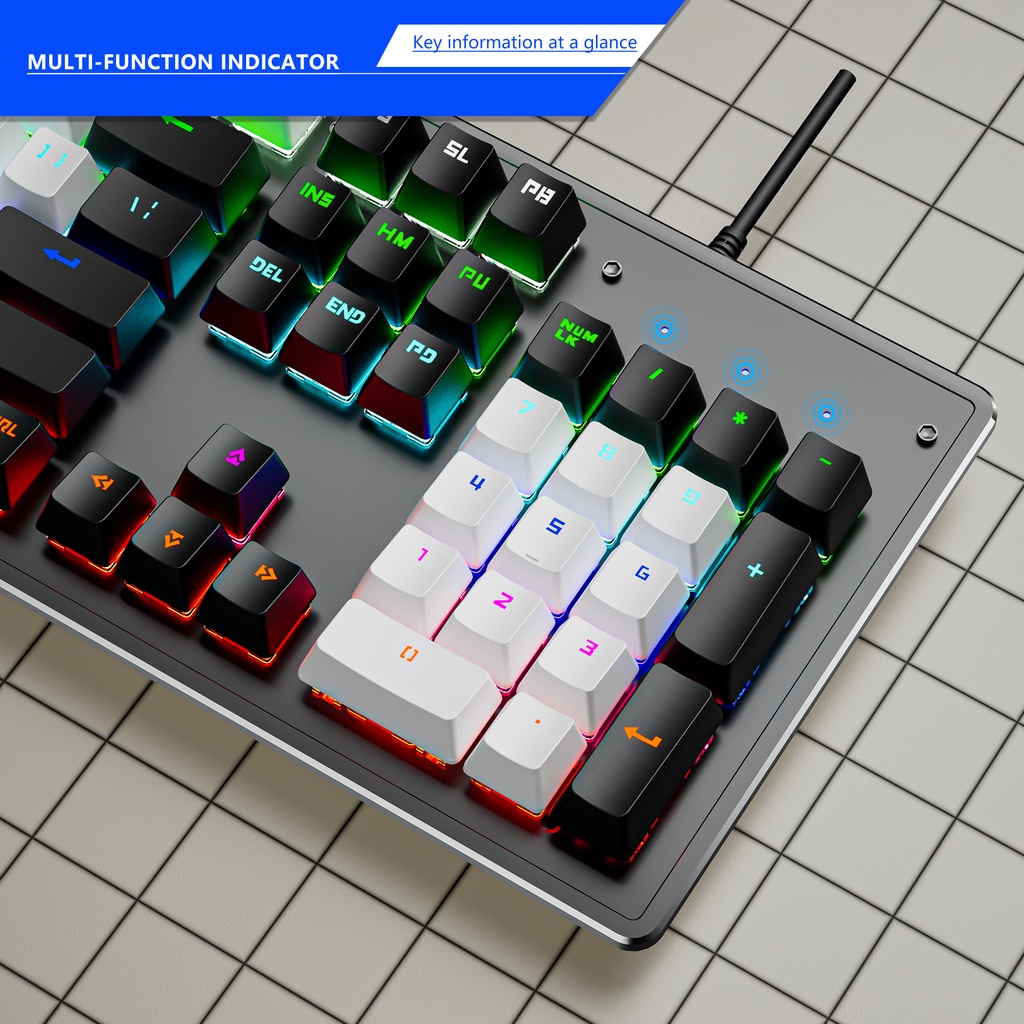 bàn phím máy tính LEAVEN k880 Đèn LED đầy màu sắc GRB 10 hiệu ứng ánh sáng cho văn phòng và chơi game Bàn phím cơ