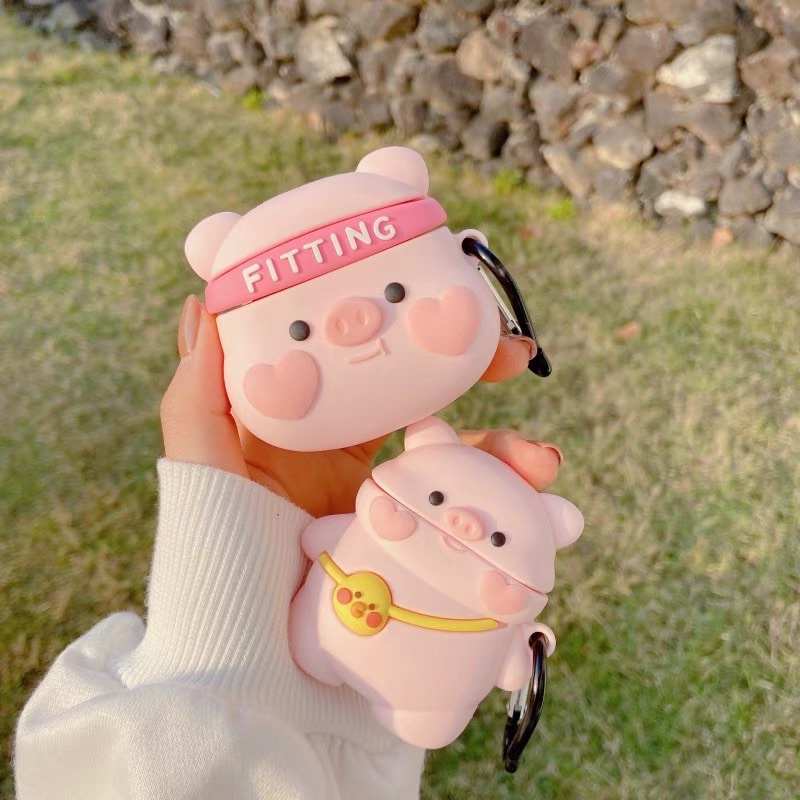 Vỏ bảo vệ tai nghe bluetooth Airpods bằng Sillicone dẻo, ốp Case cute, Airpods 2/pro NUTACASE HEO BALO HỒNG XINH