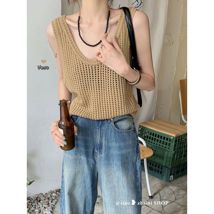 Áo Dệt Kim Sát Nách Cổ Chữ U Thời Trang Cho Nữ