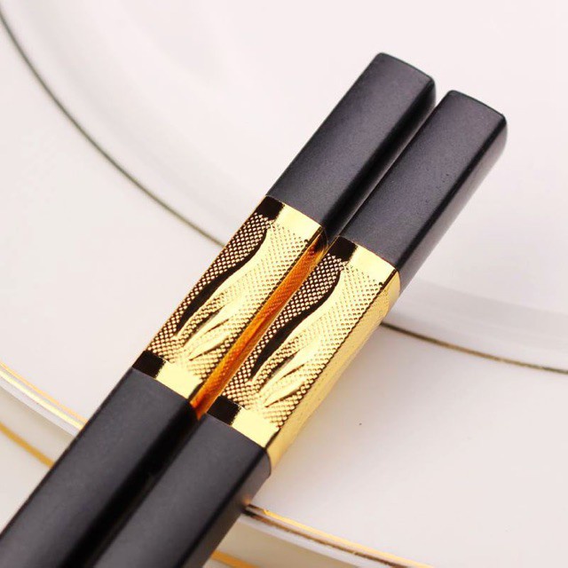 Bộ 10 đôi Đũa mạ vàng, Đũa ăn cao cấp đũa khảm vàng hàn quốc Chống Trơn- Chống Trượt- Chống Mốc- Bền Mầu