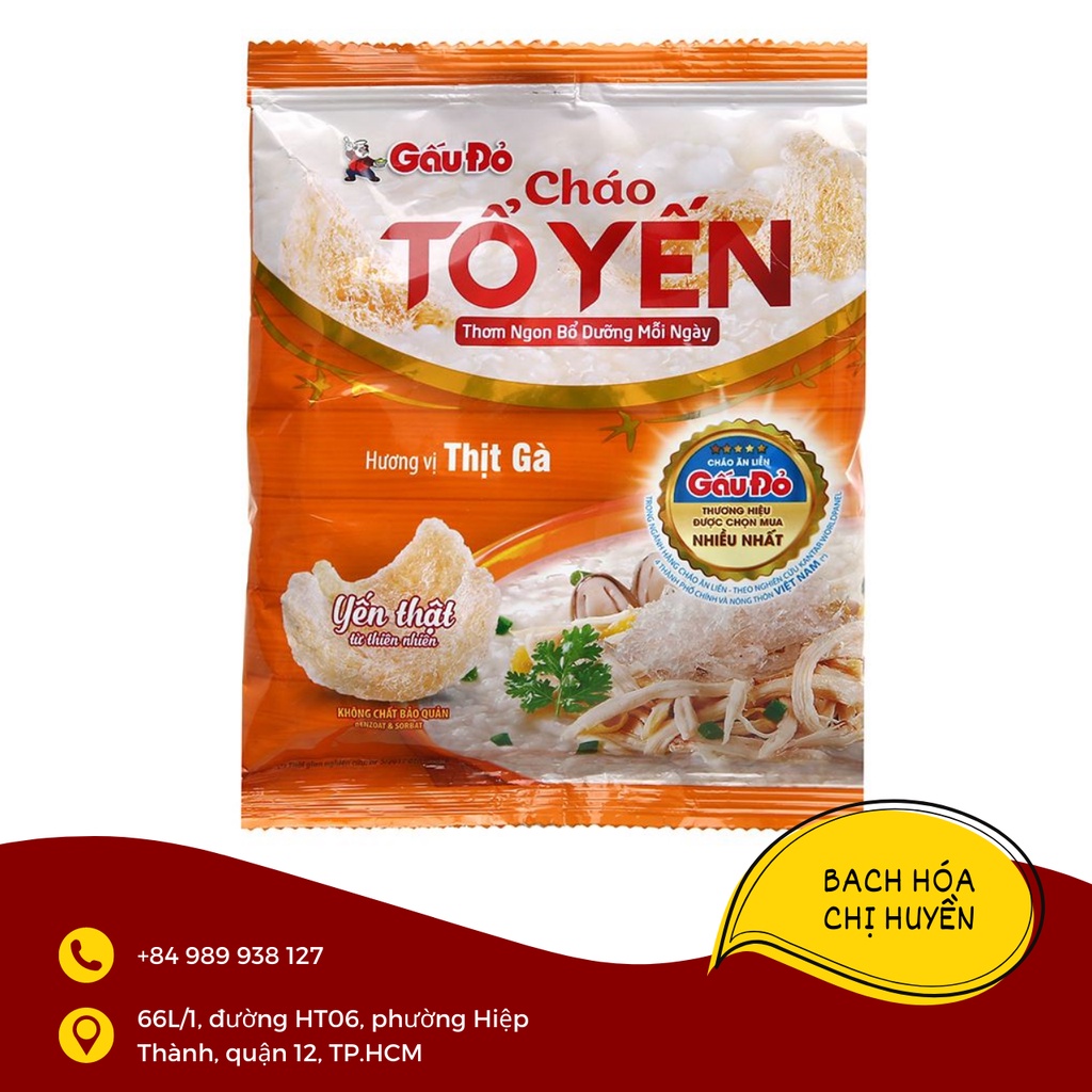 Thùng 30 gói Cháo tổ yến Gấu Đỏ vị thịt gà/ thịt bằm gói 50g