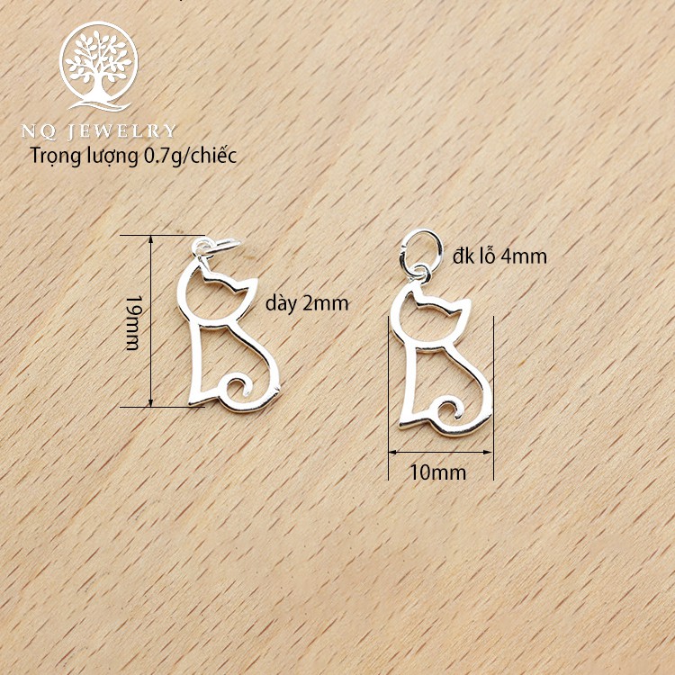 Charm bạc mặt hình mèo treo - NQ Jewelry