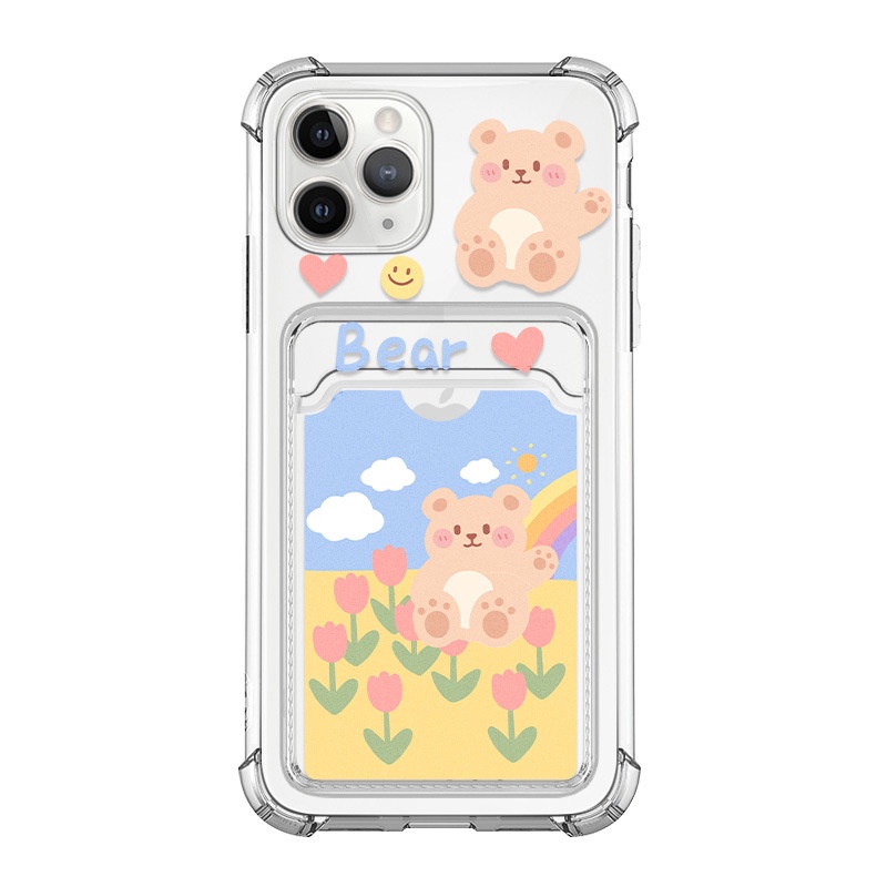 Ốp lưng iphone ốp Điện Thoại Họa Tiết Gấu Dễ Thương Kèm Ngăn Đựng Thẻ Cho iPhone 14 13 12 11 PROMAX XS XR XSMAX SE2020 6 7 8
