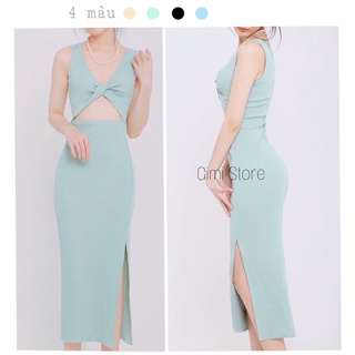 Đầm body mặc 2 kiểu xoắn nơ lưng xẻ tà