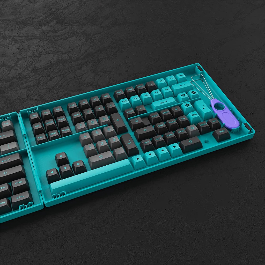 Keycap Cho Bàn Phím Cơ Akko Set – Black &amp; Cyan (PBT Double-Shot/ASA profile/197 nút) | Ezpc