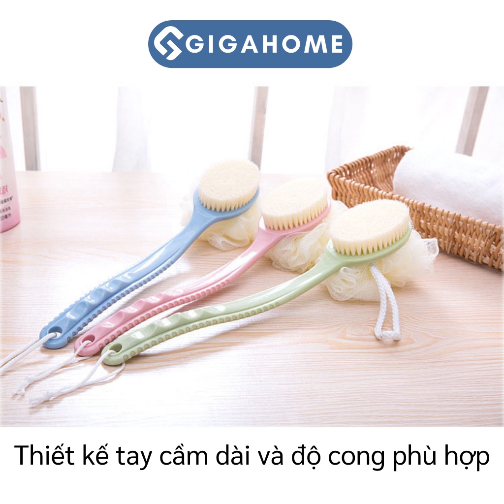 Cây Bông Tắm Chà Lưng 2 Đầu Bông Vải Lưới Và Lông Bàn Chải GIGAHOME Cán Dài 4654