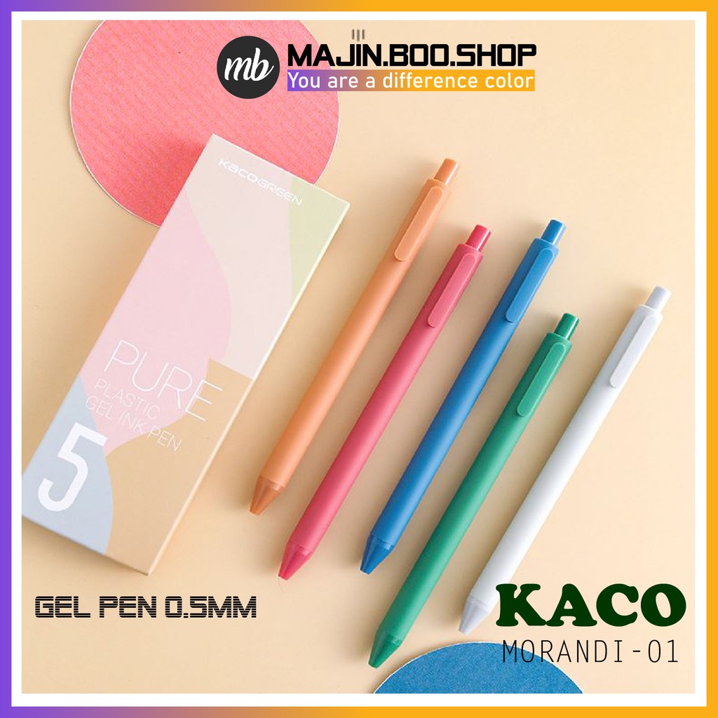 Bộ 5 bút gel KACO PURE loại Morandi mực nhiều màu (hàng chính hãng)